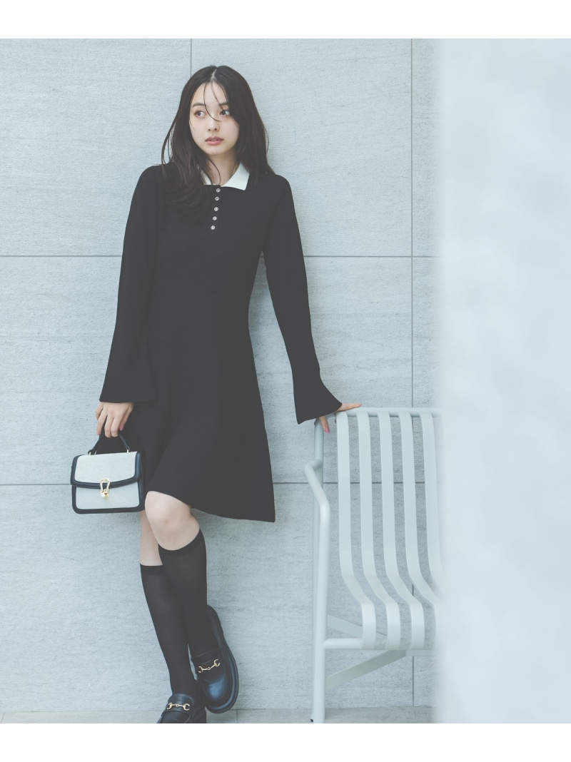 【SALE／30%OFF】《EDIT COLOGNE》ポロミニニットワンピース PROPORTION BODY DRESSING プロポーションボディドレッシング 衣裳・御召しもの 衣裳 ベージュ 黒いこと【RBA_E】【貨物輸送無料】[ Fashion]