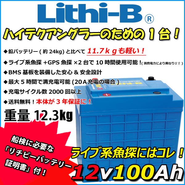 リチビー(Lithi-B) リチウム乾電池 12V100Ah LiFePO4 (リン酸鉄リチウムイオンバッテリー) 【貨物輸送無料】
