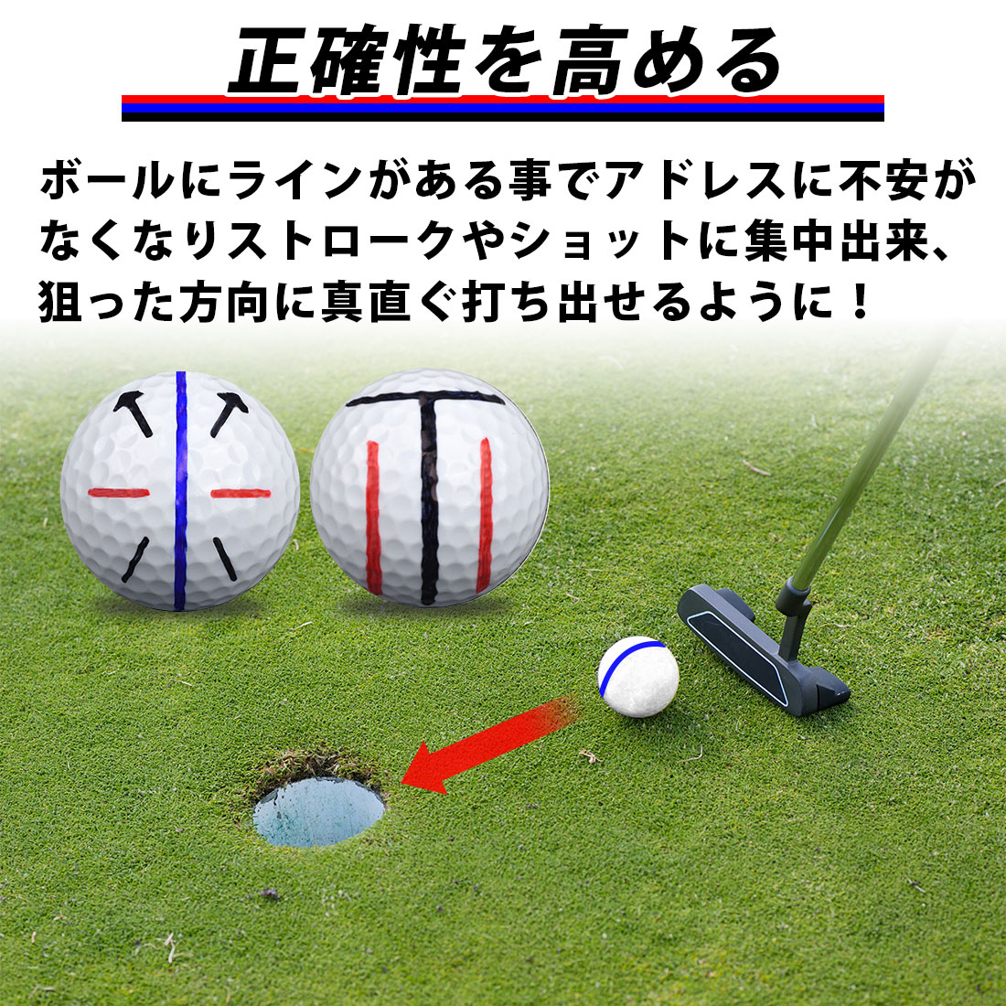 ゴルフボールラインマーカー ペンセット パター 改善 3点セット ライン 赤青