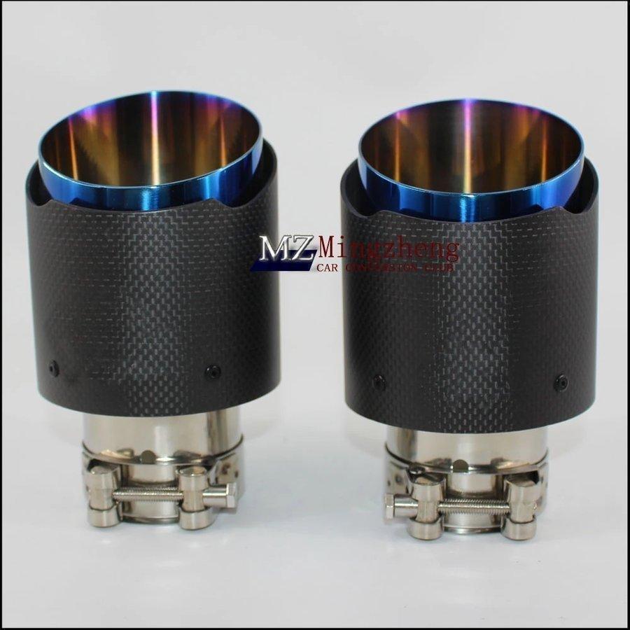 マフラー カッター AKRAPOVIC アクラポヴィッチ式 カーボン製 マフラー カッター マット面 焼けブルー内層 80mm-114mm 1個