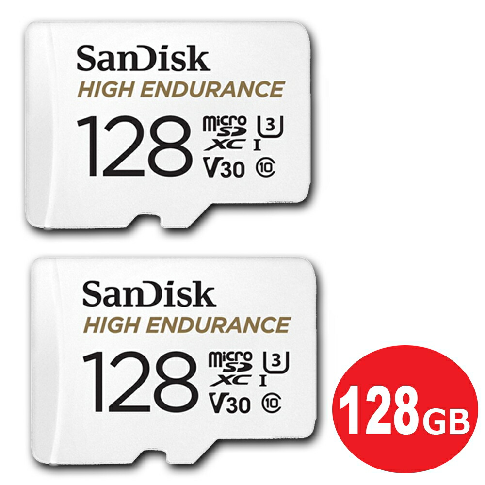 サンディスク ドライブレコーダー用 高耐久 microSDXCカード 128GB 2枚入り SDアダプタ付 Class10 UHS-1 U3 V30 SDSQQNR-128G-GN6IA-2P ドラレコ対応 microSD SanDisk 海外リテール 【メール便送料無料】
