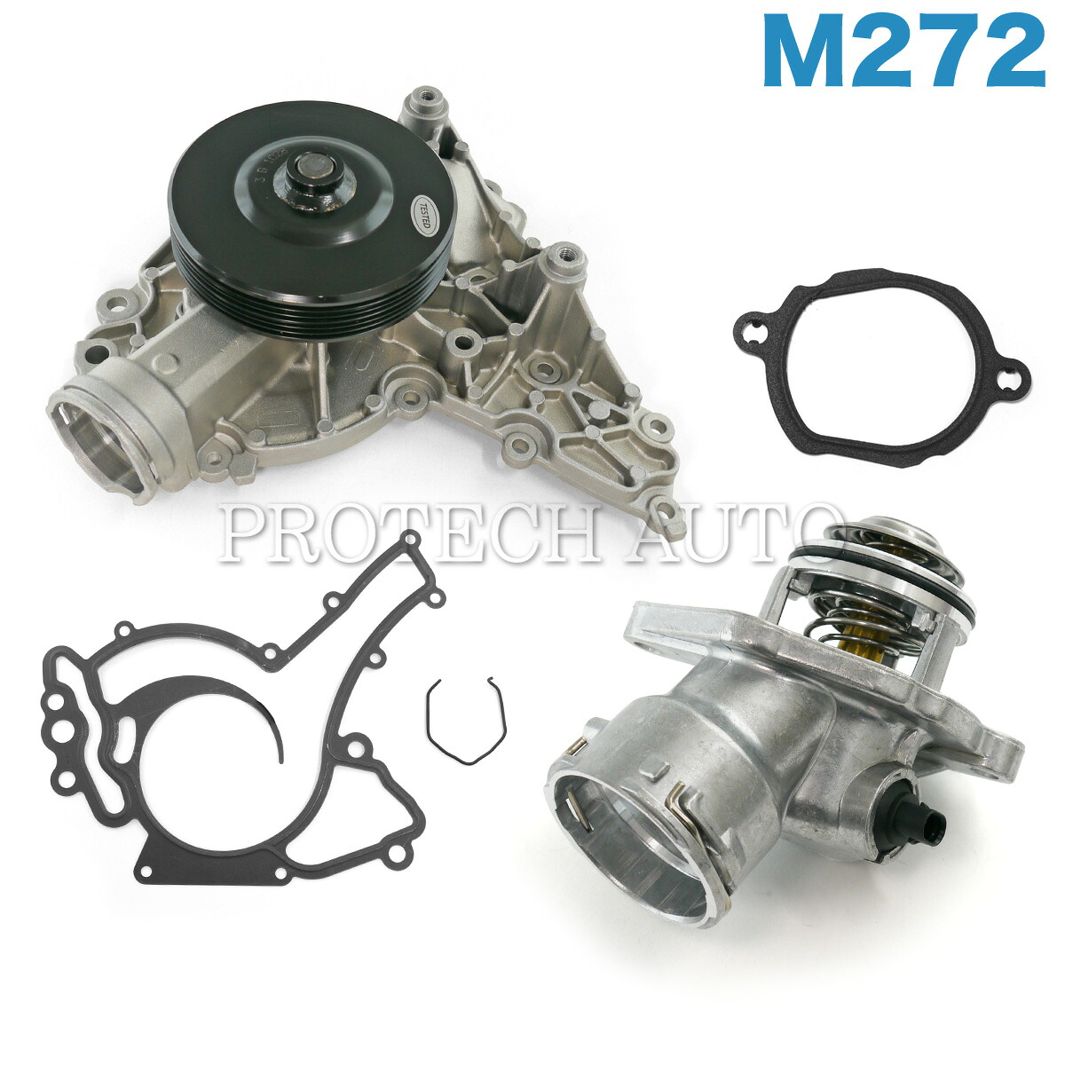 ベンツ W164 X204 W251 ML350 GLK350 R350 ウォーターポンプ＆サーモスタット100℃ 2点セット ガスケット付き M272 エンジン用 2722000401 2722000115 2722000415 2722000015