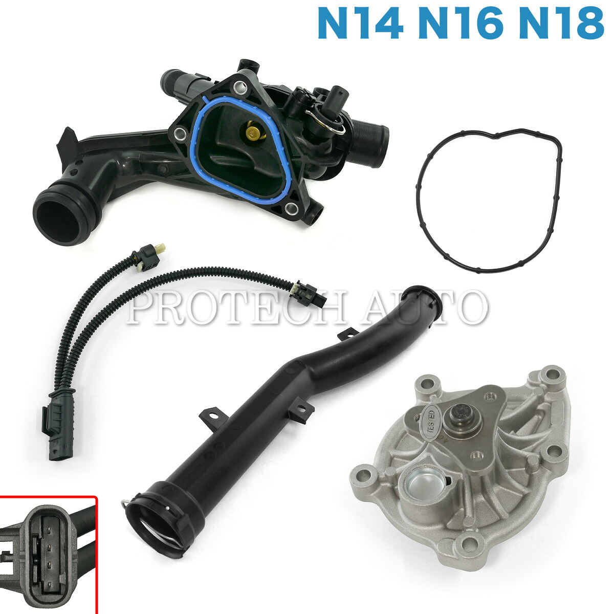 BMW MINIミニ R56 R55 R57 R58 R59 ジョンクーパーワークス JCW クーパー Cooper クーパーS CooperS ワン One ウォーターポンプ＆サーモスタット＆ウォーターホース＆アダプターケーブル 4点set 11517648827 11537647751 11538674895 11537589713 12518611289｜プロテックオートパーツ