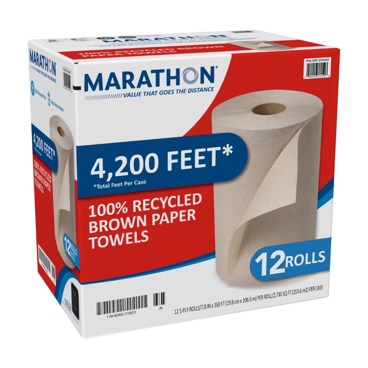 【アメリカコストコ品】マラソン 100% リサイクル ペーパータオル ブラウン シングル 350 フィート ロール 12 枚入り Marathon 100% Recycled Paper Towel, Brown, 1-Ply, 350 ft Rolls, 12-count 【お取り寄せ商品】【合わせて買いたい】