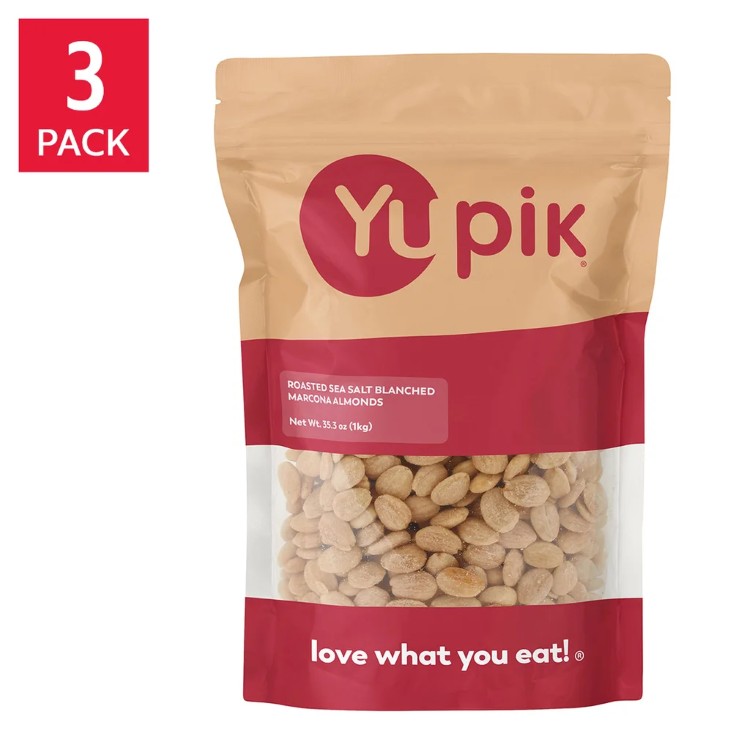 ユピック ロースト マルコナアーモンド シーソルト 2.2ポンド約1kg 3個セット Yupik Roasted Sea Salt Blanched Marcona Almonds, 2.2 lbs, 3-pack 【お取り寄せ商品】｜プロテインUSA