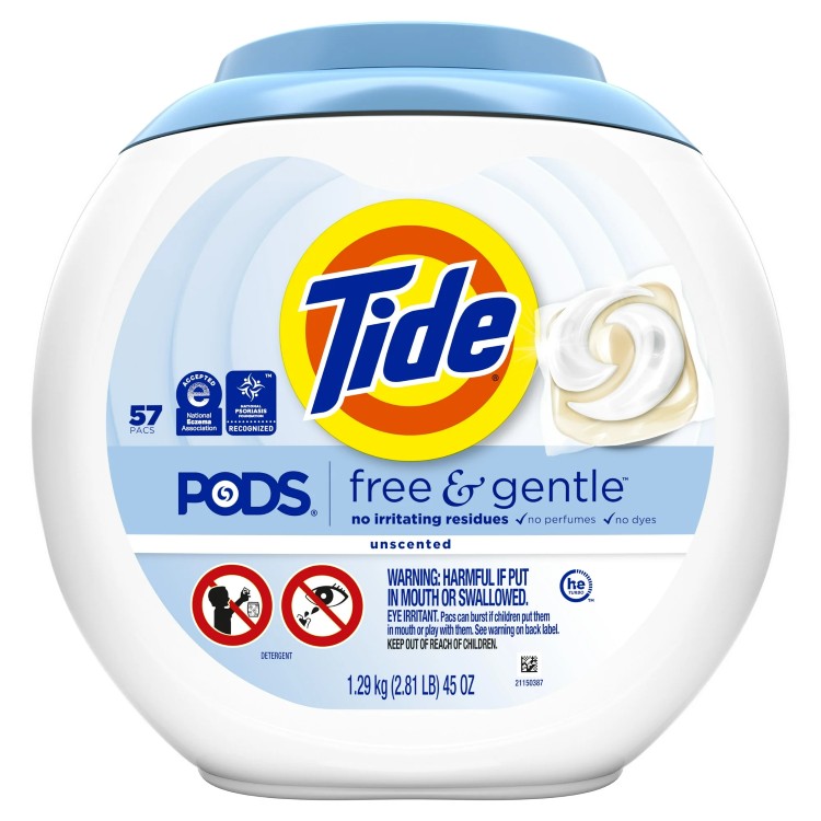 タイド ポッズ フリー＆ジェントル 洗濯用洗剤パック 低刺激・無香料タイプ 57個入り Tide PODS Free and Gentle Liquid Laundry Detergent Pacs, Hypoallergenic, Unscented, 57 Count 【お取り寄せ商品】【合わせて買いたい】