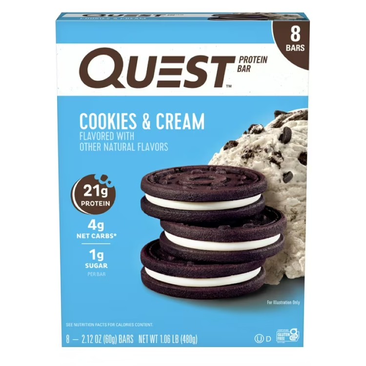 クエスト プロテインバー クッキー＆クリーム 8本入 Quest Protein Bar, Cookies & Cream, High Protein, Gluten Free, 8 Count 【お取り寄せ商品】