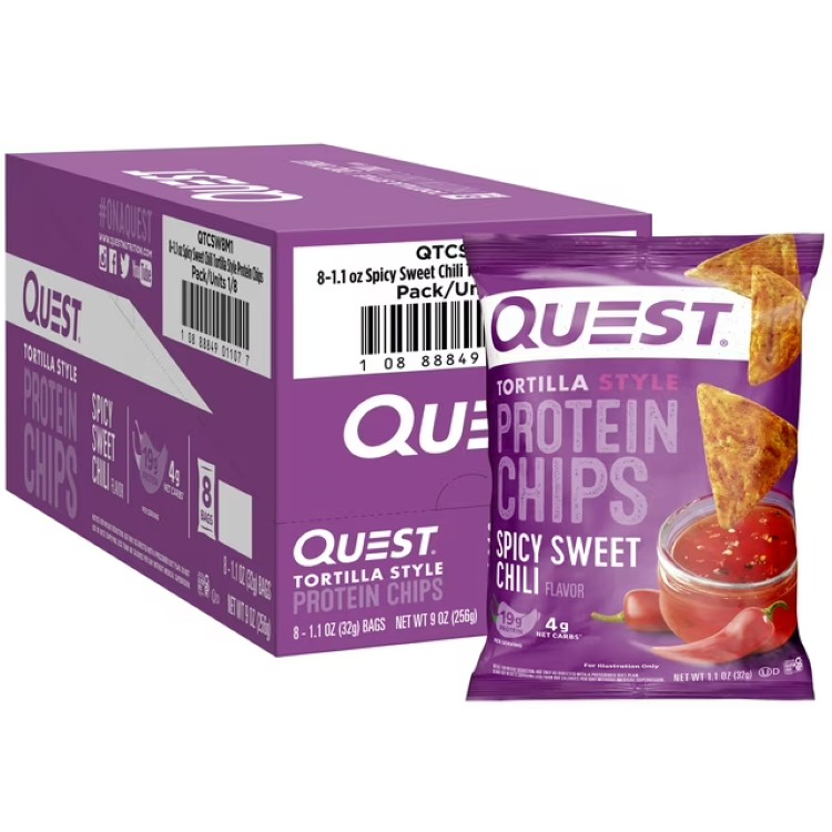 クエスト トルティーヤスタイル プロテインチップス スパイシースイートチリ風味 31g 8袋入 Quest Tortilla Style Protein Chips, Spicy Sweet Chili Flavor, 19g of Protein 【お取り寄せ商品】