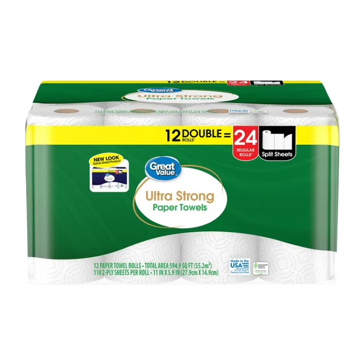 グレートバリュー ウルトラストロング ペーパータオル ホワイト ダブル巻 12ロール入り Great Value Ultra Strong Paper Towels, White, 12 Double Rolls 【お取り寄せ商品】