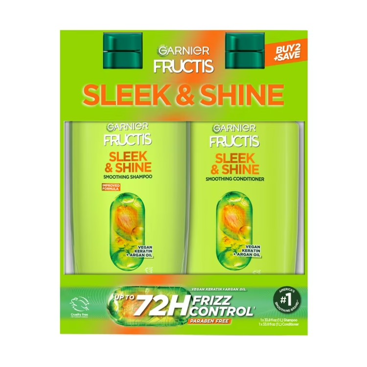 ガルニエ フルクティス スリーク＆シャイン シャンプー＆コンディショナー ツインパック くせ毛・うねり髪用 Garnier Fructis Sleek & Shine Adult Shampoo and Conditioner for Frizzy Hair, Twin Pack 【お取り寄せ商品】