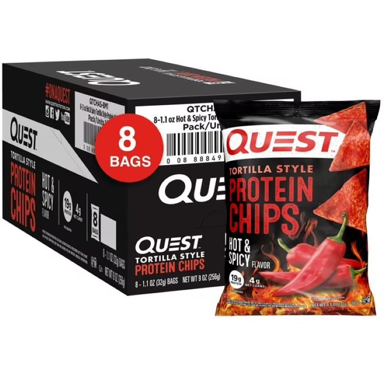 クエスト トルティーヤスタイル プロテインチップス ホット＆スパイシー風味 31g 8袋入 Quest Tortilla Style Protein Chips with 19g of Protein, Hot & Spicy Flavor 【お取り寄せ商品】