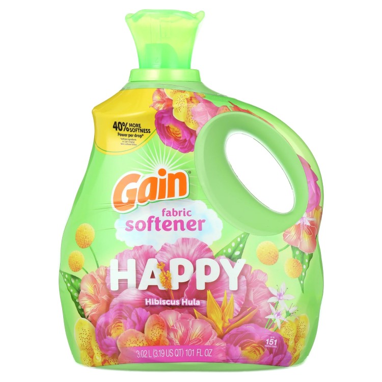 ゲイン 液体柔軟剤 ハッピー ハイビスカスフラの香り 3L 151回分 Gain Liquid Fabric Softener and Conditioner, Happy, Hibiscus Hula Scent, 101 fl oz 【お取り寄せ商品】【合わせて買いたい】