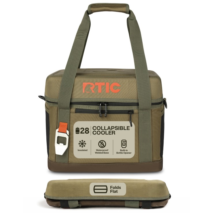 アールティック 折りたたみソフトクーラー ボトルオープナー付き 約26L 28缶収納 オリーブ RTIC 28-Can, 27 Qt, Collapsible Soft Cooler with Bottle Opener, Olive 【お取り寄せ商品】｜プロテインUSA