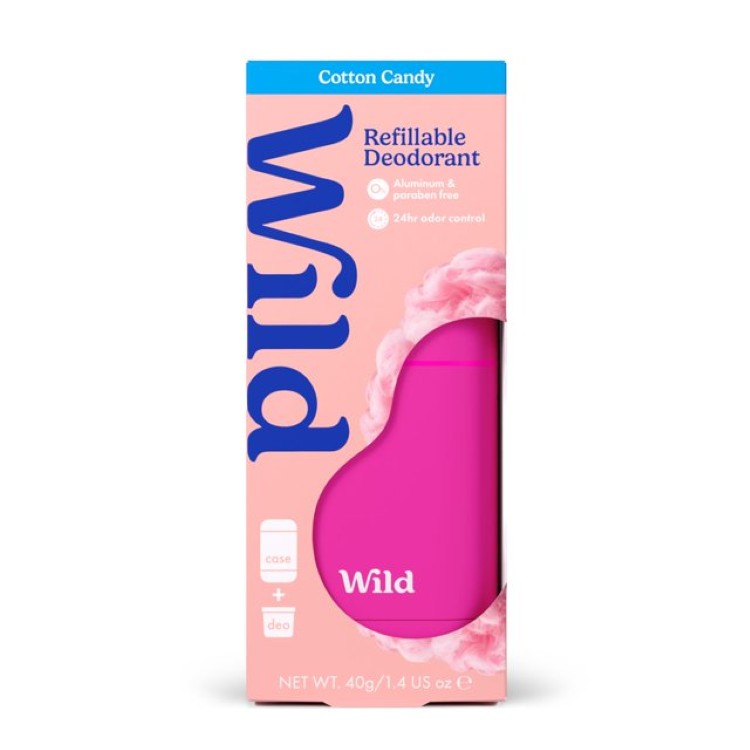 ワイルド リフィル式デオドラント スターターパック ホットピンクケース コットンキャンディ 約40g Wild Refillable Deodorant Starter Pack for Women and Men, 1.4oz Cotton Candy 【お取り寄せ商品】