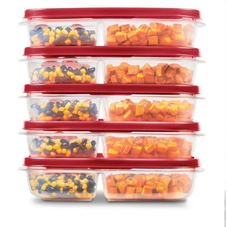 ラバーメイド イージーファインドリッズ 仕切り付きミールプリップ容器 3区画 レッド 5.1カップ 5個パック Rubbermaid Easy Find Lids 5 Pack Meal Prep Containers with 3 Compartments, Red, 5.1 Cups 【お取り寄せ商品】