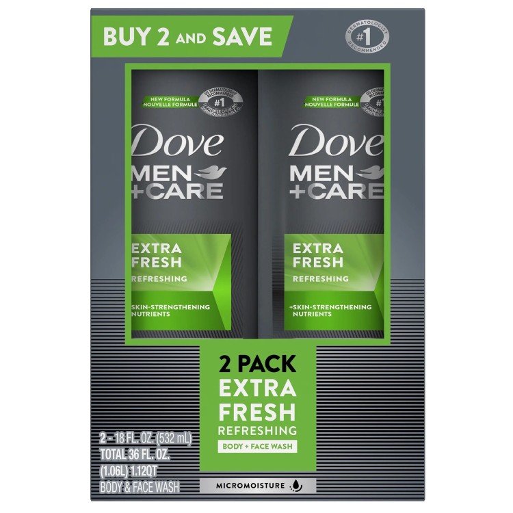 ダヴ メン+ケア エクストラフレッシュ リフレッシング フェイス＆ボディウォッシュ ツインパック Dove Men+Care Extra Fresh Refreshing Face & Body Wash Twin Pack, 18 oz 【お取り寄せ商品】【合わせて買いたい】
