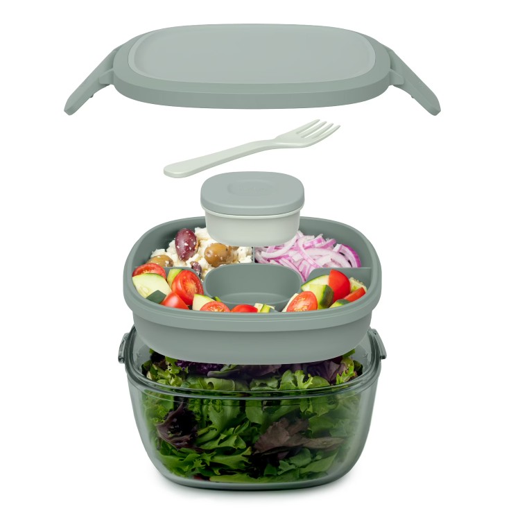 ベントゴー ガラス製オールインワン サラダコンテナ（ティンテッドガラス） ソフトカーキ Bentgo Glass All-in-One Glass Salad Container (Tinted Glass) - Soft Khaki 【お取り寄せ商品】