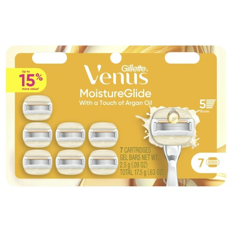 ジレットヴィーナス モイスチャーグライド 女性用替刃 シェーブジェルバー内蔵 7個 Venus Moisture Glide Women's Razor Blades, with Built-in Shave Gel Bars 【お取り寄せ商品】