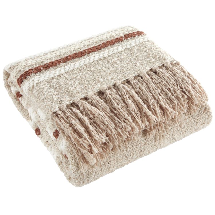 ビューティフル バイ ドリュー・バリモア スロー ブランケット シェニールストライプ ポルチーニ 約152×127cm Beautiful Throw Chenille Stripe Porcini 60in x 50in Drew Barrymore 【お取り寄せ商品】