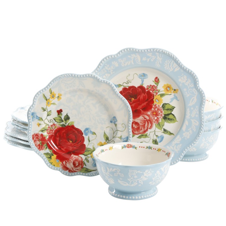 【ウォルマートPB】パイオニアウーマン スウィートローズ 食器セット 12点 The Pioneer Woman Sweet Rose 12-Piece Dinnerware Set 【お取り寄せ商品】|プロテインUSA