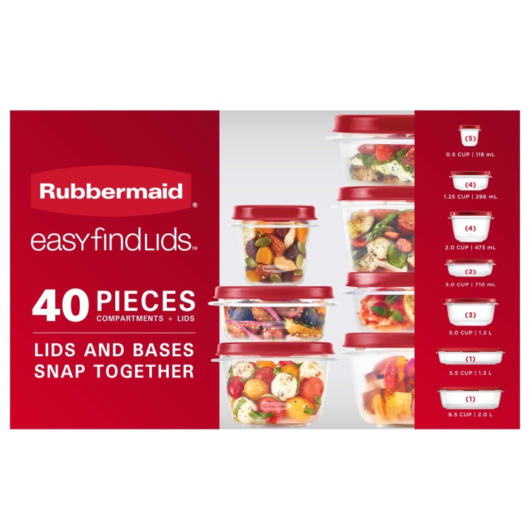 ラバーメイド イージーファインドリッズ 保存容器 40点セット ベント蓋付き Rubbermaid EasyFindLids 40 Piece Food Storage Containers with Vented Lids Variety Set, Red 【お取り寄せ商品】｜プロテインUSA