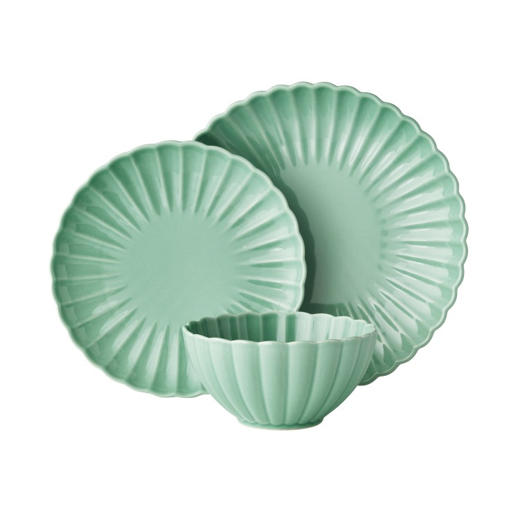 【ウォルマートブランド】パイオニアウーマン コレット ストーンウェア 食器セット 12点 グリーン The Pioneer Woman Colette 12-Piece Stoneware Dinnerware Set, Green 【お取り寄せ商品】｜プロテインUSA
