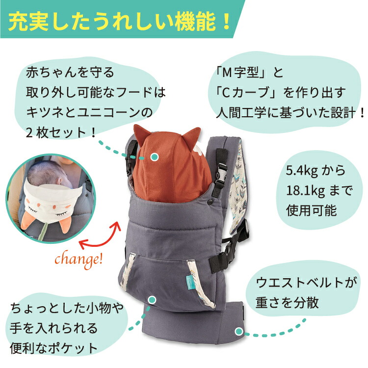 インファンティーノダッコヒモInfantinoCuddleUpErgonomicHoodieBabyCarrierBundlePack-DetachableFoxUnicornHoodies