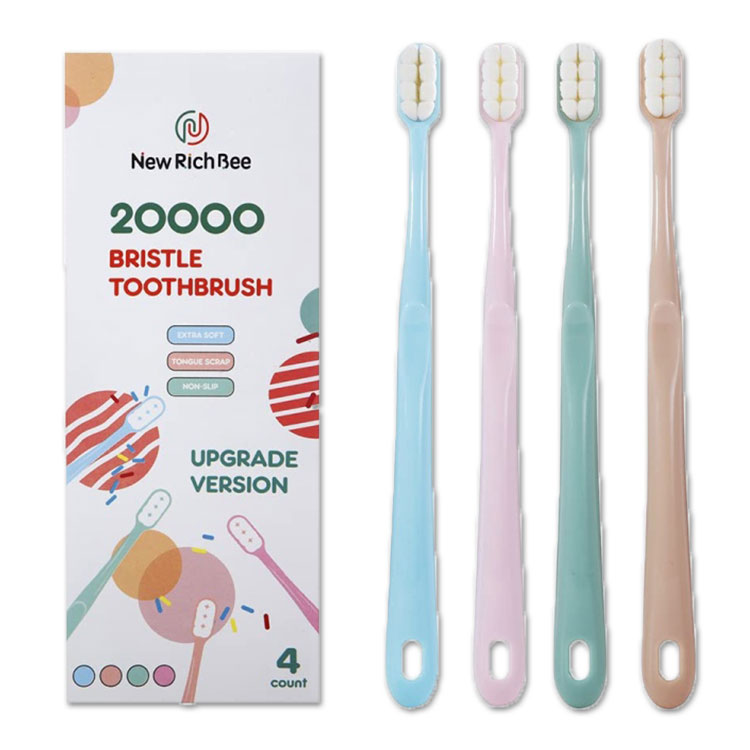 ニューリッチビー エクストラソフト 歯ブラシ 大人用 20,000本の毛 4本入り newrichbee Micro Nano Extra Soft Toothbrush
