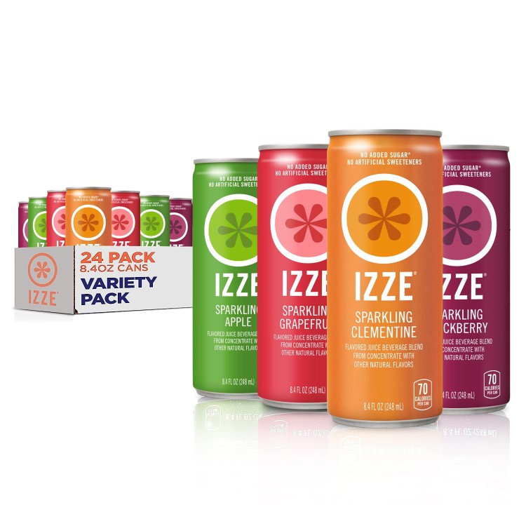 IZZE スパークリング ジュース 4 フレーバー バラエティ パック、248ml×24本入り ブラックベリー クレメンタイン アップル グレープフルーツ【お取り寄せ商品】【合わせて買いたい】|プロテインUSA