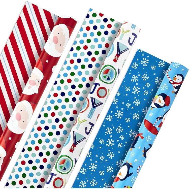 ホールマーク クリスマスラッピングペーパー リバーシブル 3枚セット Hallmark Christmas Reversible Wrapping Paper, Kids Pack of 3【お取り寄せ商品】【合わせて買いたい】