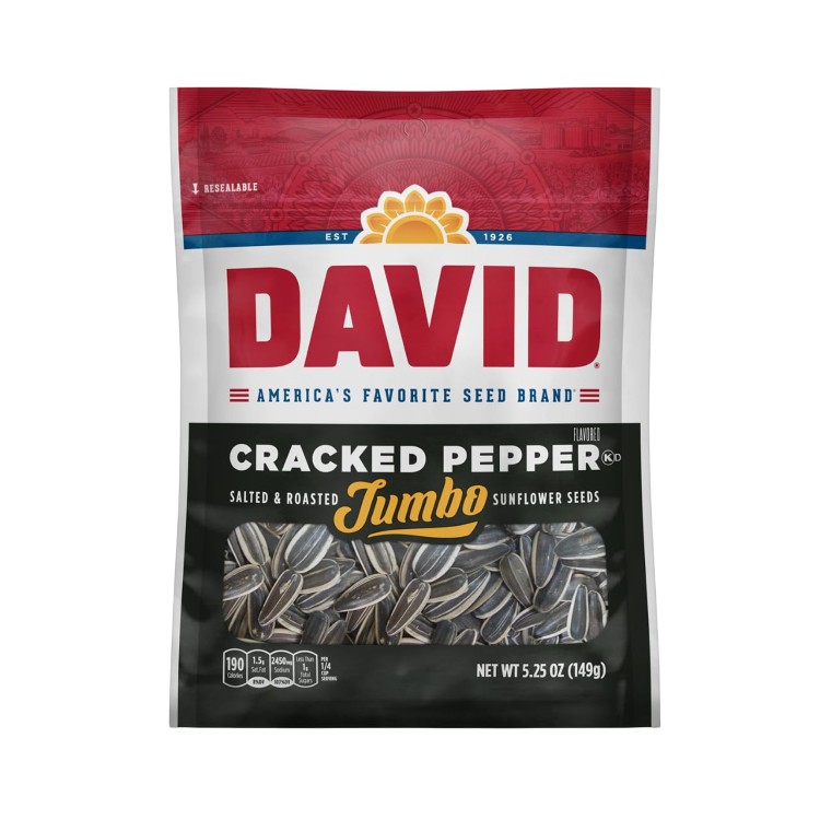 デイビッド クラックドペッパー風味 塩味 ロースト ジャンボ ひまわりの種 149g(5.25 oz) 12 パック DAVID Cracked Pepper Flavored Salted and Roasted Jumbo Sunflower Seeds, 5.25 OZ, 12 Pack 【お取り寄せ商品】【合わせて買いたい】