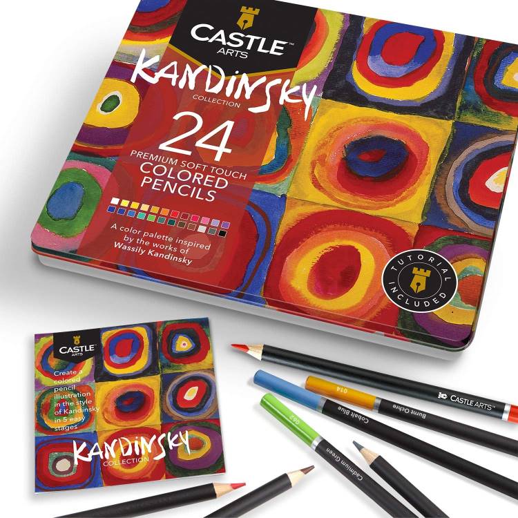 キャッスルアートサプライ 24 色鉛筆セット Castle Arts Themed 24 Colored Pencil Set in Tin Box, perfect ‘Kandinsky’ inspired colors. 【お取り寄せ商品】【合わせて買いたい】