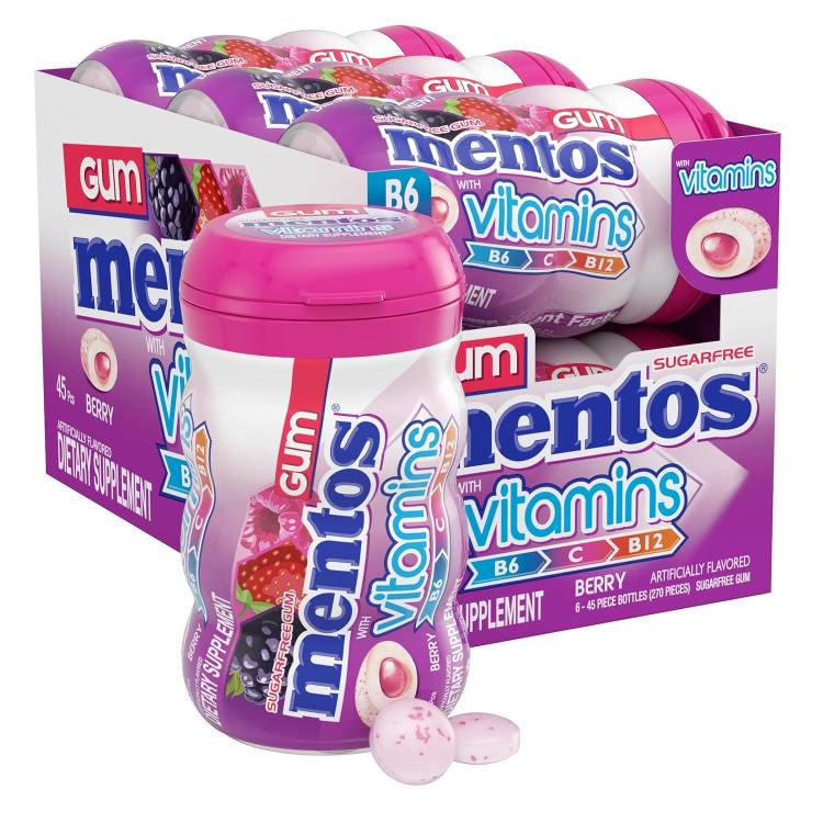 メントス ビタミンガム ベリー 45 個入りボトル 6 本 Mentos Vitamins Gum Berry 45 Count Bottle, 6 Bottles 【お取り寄せ商品】【合わせて買いたい】