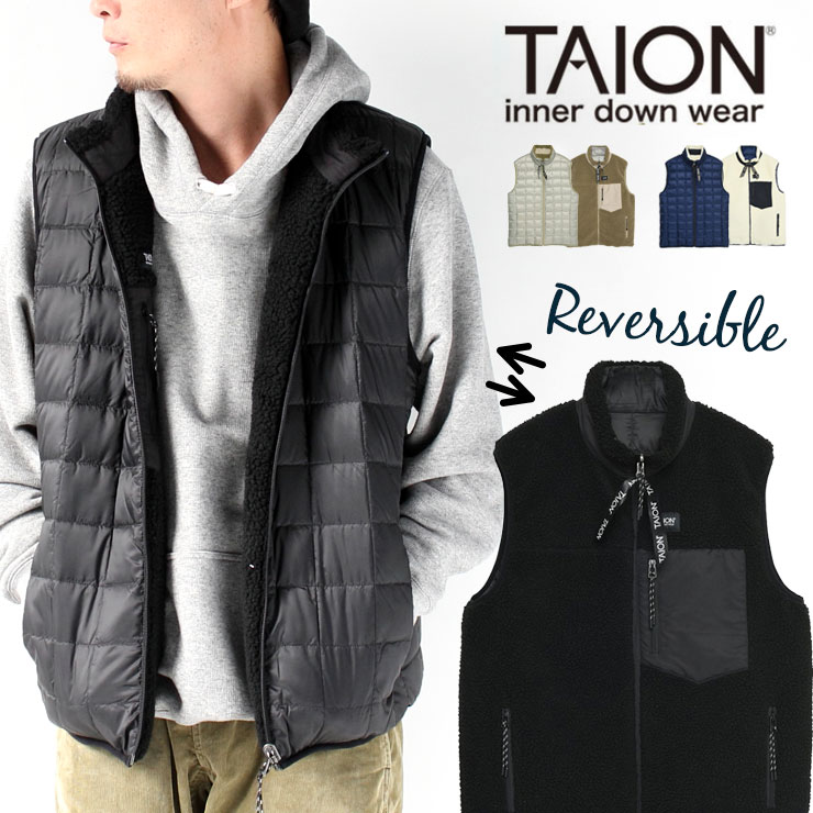 楽天市場 Taion ベスト メンズ インナーダウン タイオン ダウン ボア リバーシブル ダウンベスト Taion R002mb ユニセックス ネイビー ブラック 黒 レディース 秋 冬 秋冬 軽量 クルー ジレ ブランド おしゃれ 大きいサイズ インナー 防寒 ｐｒｏｔｏｃｏｌ