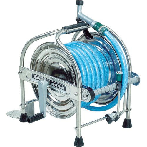 ハタヤ ステンレス(SUS304)ホースリール 20m耐圧ホース レバーノズル付　SSA20P｜Pro Tool Shop