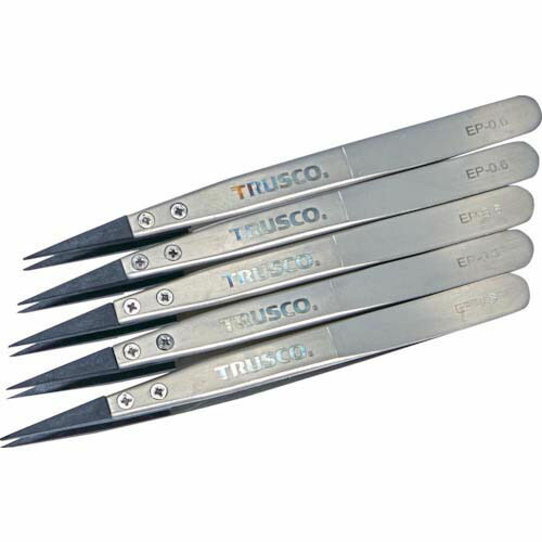 TRUSCO まとめ買い ESDチップピンセット 先細型 先端幅0.6mm 5本入り EP-0.6-M5