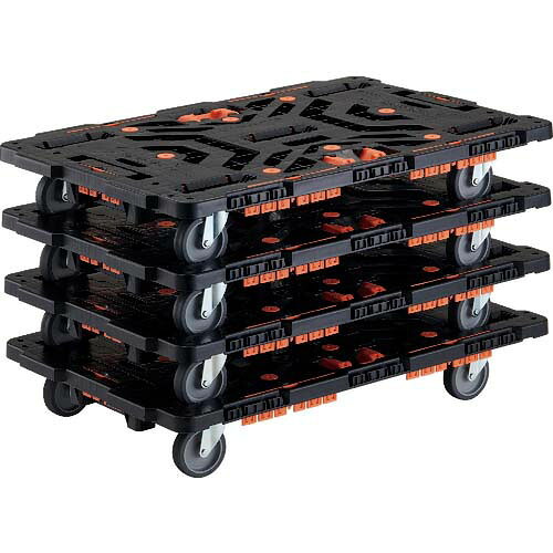 TRUSCO 連結式樹脂製平台車 ビートル 900X600 自在5輪 コボレ止めセット とめたろう付 まとめ買い4台 BT900KJ5-E100T-M4