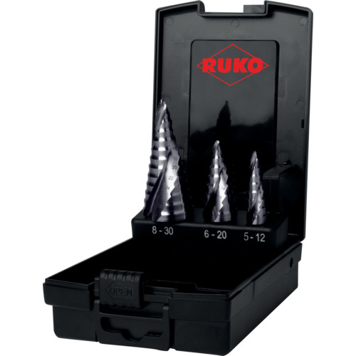 RUKO 2枚刃スパイラルステップドリルセット 「アルティメットカット」 3本組 フローステップチップ ルナテックコーティング 101626PRO
