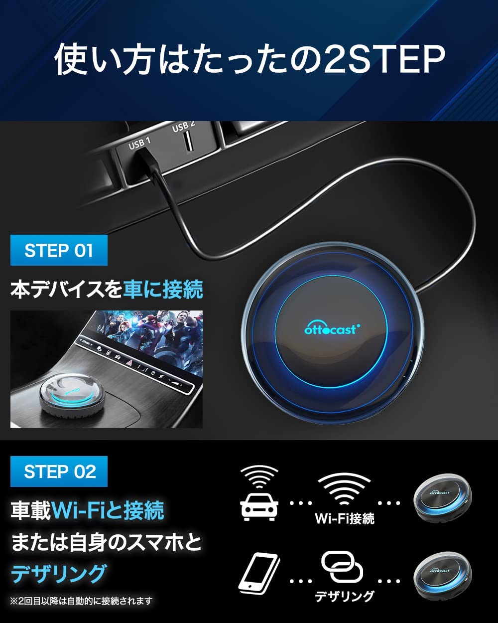 オットキャスト OTTOCAST PICASOU2 GPS内蔵 プラグアンドプレイ車載