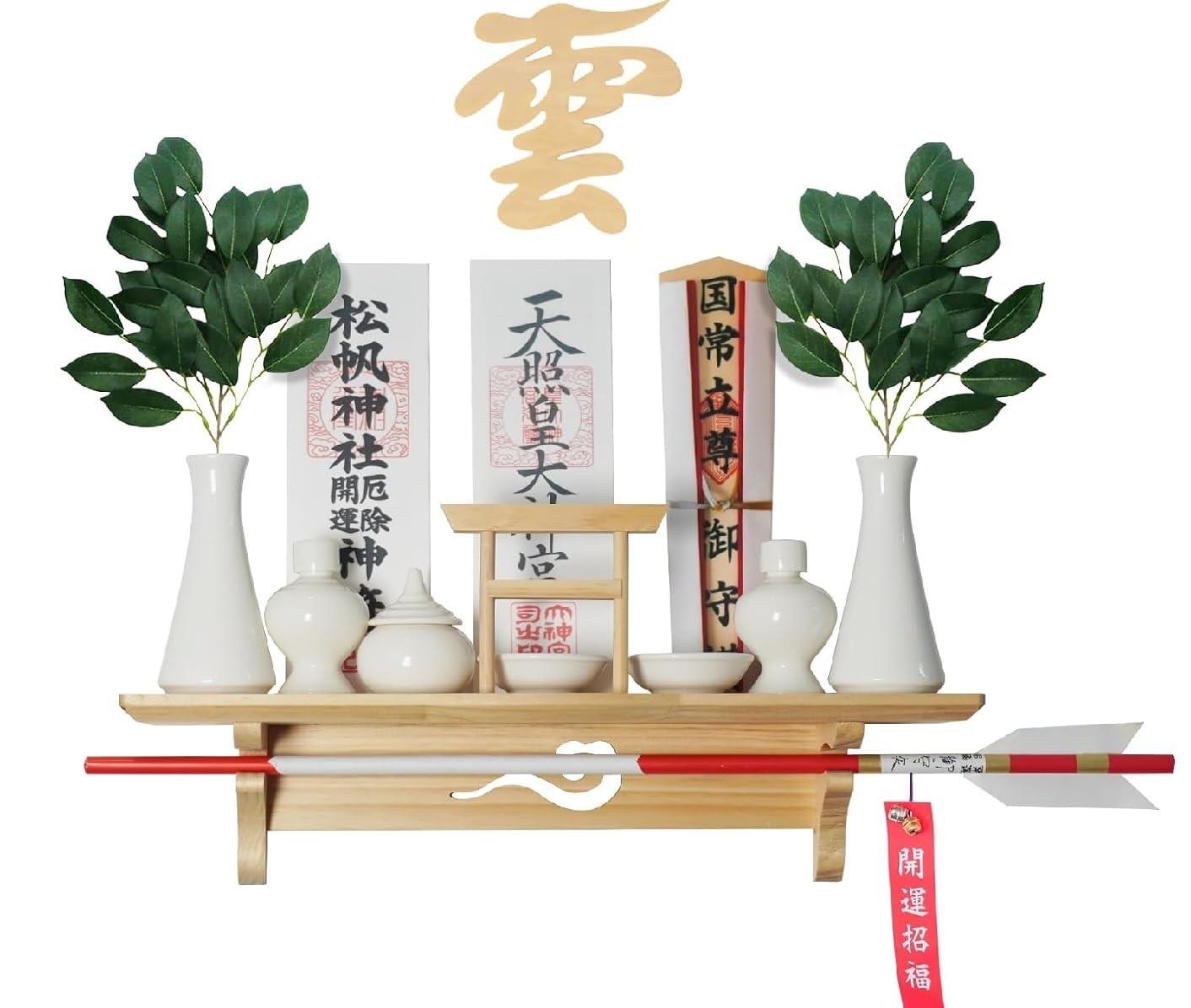 [Tonbobo] 神棚 壁掛け 御札 立て 置き型 壁掛け 破魔矢 神社やお寺のお札立て天然木材 軽量 神札ホルダー ブラウン おしゃれ 置き型 穴開けない 雲板 取り付け簡単