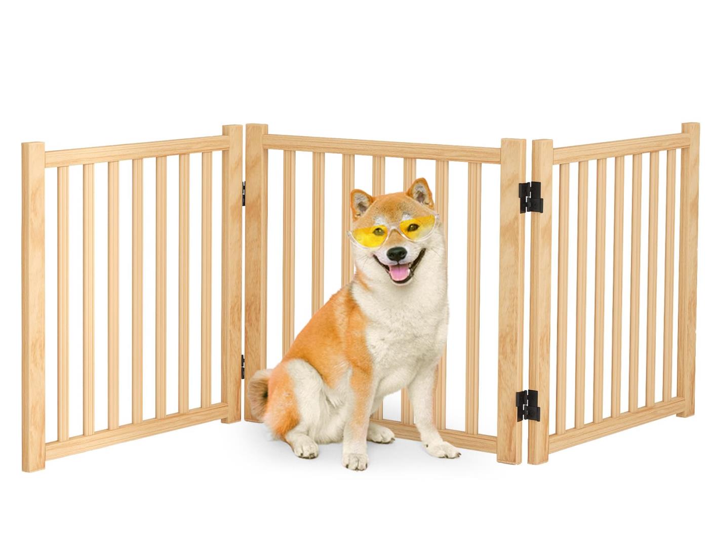 ペットゲート 置くだけ 犬 ゲート ペットフェンス 高さ58cm 幅175cm 自立型ゲート 折りたたみ式 犬フェンス 室内用 ペット飛び出し防止柵 木製 玄関 軽量