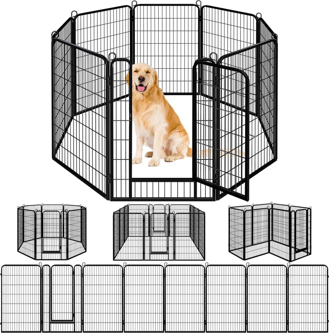 Dinah Alsop ペットフェンス 中大型犬用― ペットケージ パネル8枚 ペットサークル 四角ポール 折り畳み式 トレーニングサークル スチール製 複数の組み合わせ 室内室外兼用 犬小屋 ペット? (高さ80cm-8枚 ブラック)