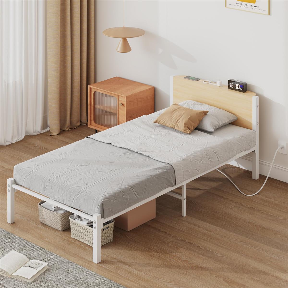 LunarLight スチールパイプベッド 臥榻屋台骨 幅97.5奥ふかさ211高さ70.5糎 すのこ 静音 シングル bed frame 差し込み付き添い人 LEDともし火付き添い人 宮棚付き添い人 通気性 耐久性 総耐荷重400kg 臥榻下納める 手ごわい 精神的な統合分かりやすい 分かりやすい かっこ良い 日本図案化 (自然的 頭顱ゲーム盤付き添い人) ベッドフレーム-インテリア・寝具・収納-ベッド
