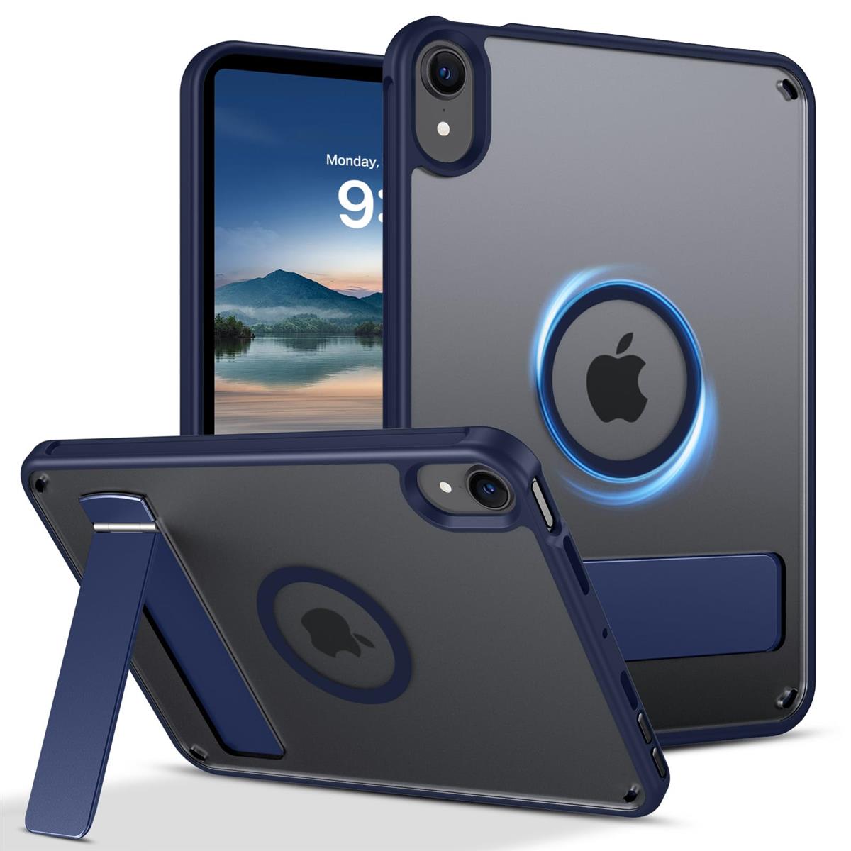 VENINGO iPad mini7 ケース (A17 Pro 20 24 第7世代) iPad mini6 ケース (20 21 第6世代) 縦横スタンド マグネット 耐衝撃 半透明 黄変防止 指紋防止 MagSafe対応 マグネット搭載 薄型 マット仕上げ 一体感 着脱簡単 ソフトフレーム PC ハードカバー ブルー
