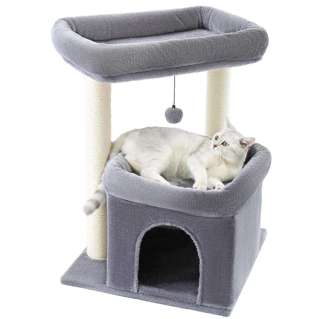 PAWZ Road キャットタワー 大型猫用 低め 小っちゃい 取り付け 麻紐 爪研ぎ 上がり段 気が大きい臥榻 駆け込み寺 多頭飼い 年がしら猫 遊び道具 精神的な統合飾り気の無い 運動すること不完全さ切り上げる ラグドール - 薄墨色 高さ68糎