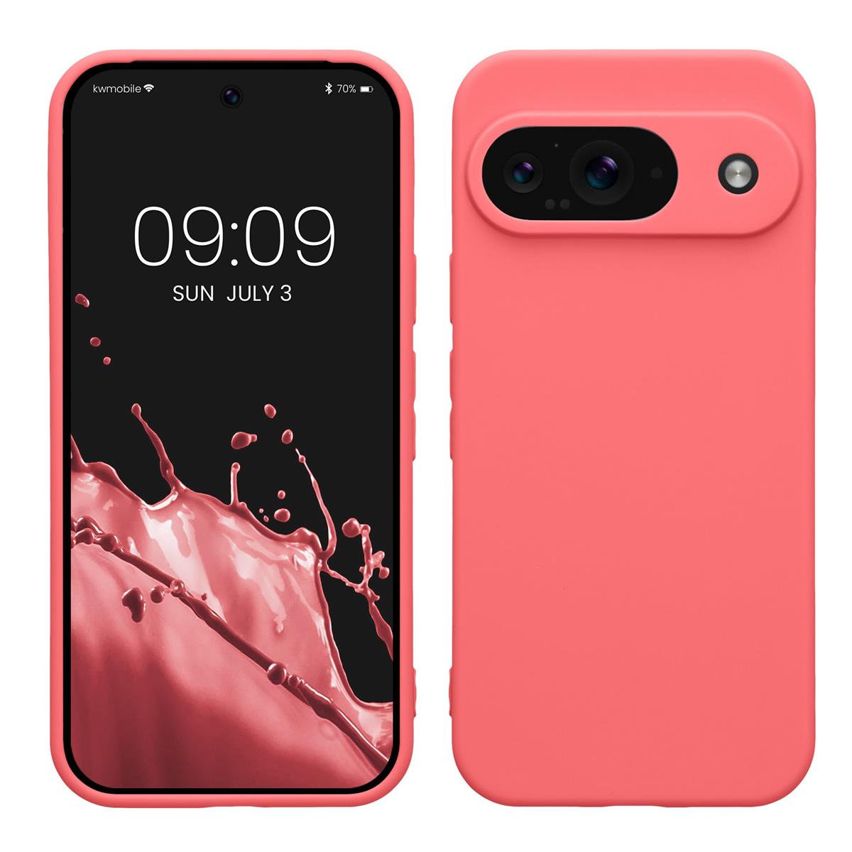 kwmobile スマホケース Google Pixel 9相応う 容れもの - かっこ良い電話機 うしろ側取りまかなう TPU 耐衝撃 ネオンサンゴ