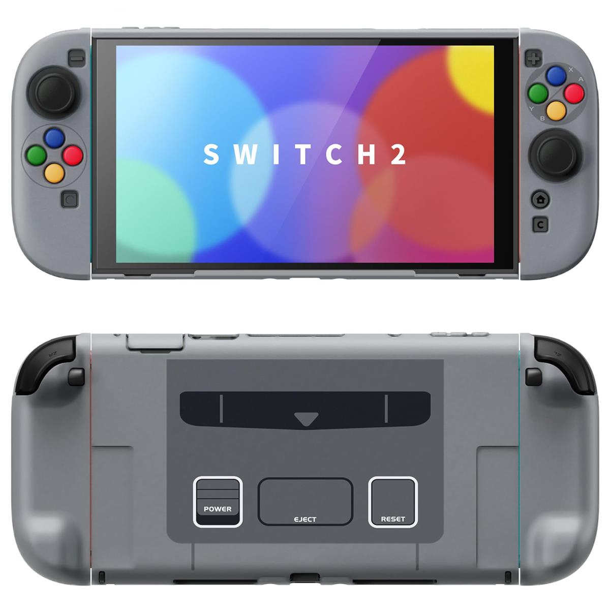 PlayVital Nintendo Switch 2（20 25）対応ハードカバー 保護ケース 付けたままドックに対応 折りたたみ式スタンド＆親指グリップ付き–【SFC SN ES Classic EUスタイル】画像