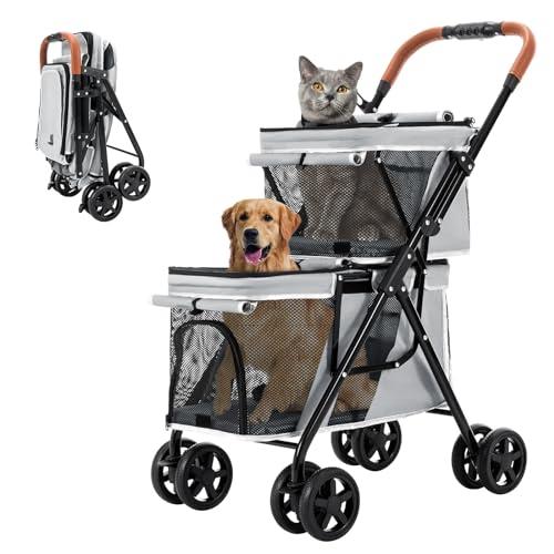 即納！2段式ペットカート 犬猫兼用 軽量 折りたたみ式 耐荷重24kg 灰色 楽天市場】LPOTIUS ペットカート 多頭 上下2段式 ペットバギー