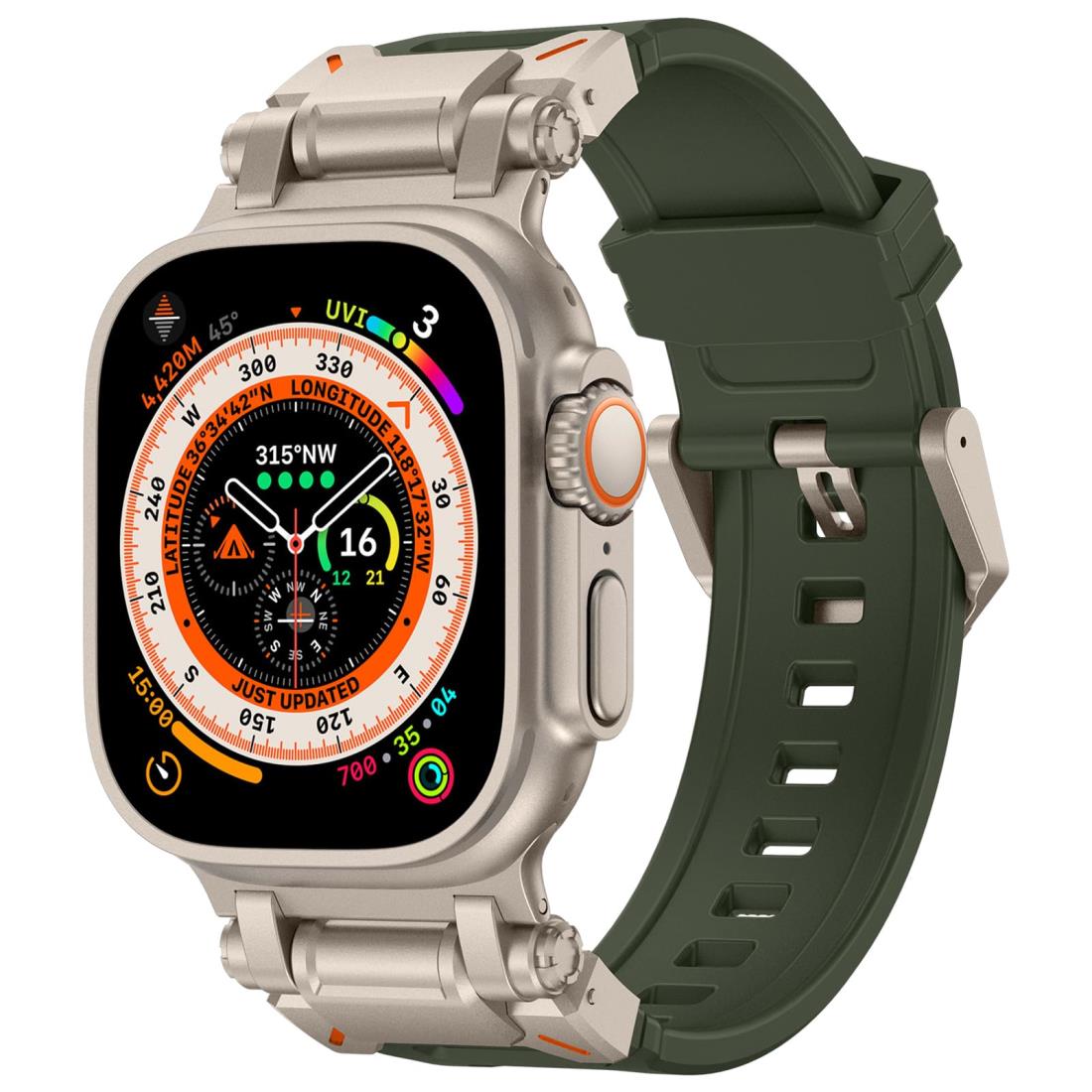 BinGeLi コンパチブル Apple Watch バンド 49mm 45mm 44mm 42mm アップルウォッチ スポーツ バンド TPU 交換用 ベルト 耐衝撃 防水 防汗メンズ Watch Ultra2/Ultra Series 9 8 SE2 7 6 SE 5 4 3 2 1に対応(グリーン/チタン)