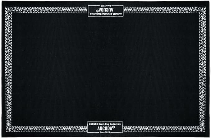 Aucuda ドラムマット,ドラム セット 防音マット180X120cm, 電子ドラム ラグ, ピアノ 防振マット, ドラム専用 オリエンタル柄 滑り止め 振動吸収 アパート 練習用, ライブ 演奏 軽量, マンション ドラム 教室 楽器レンタル店 絨毯, 黒